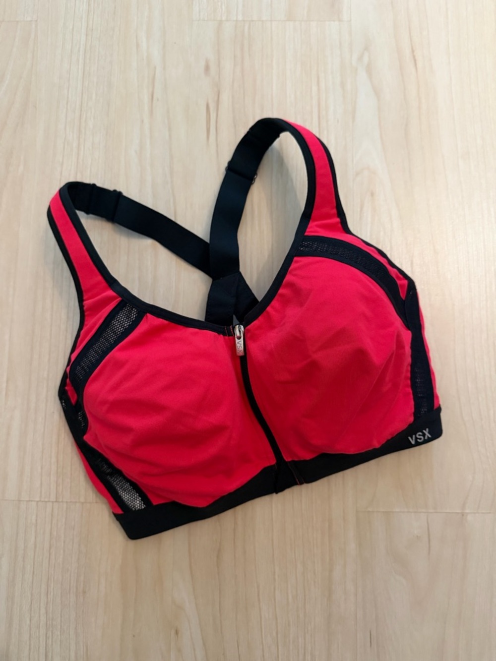 VSX Red and Black Front-Zip High-Support Sports Bra
